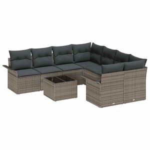 vidaXL Garden Sofa Set with Cushion 9 pcs Grey Poly Rattan