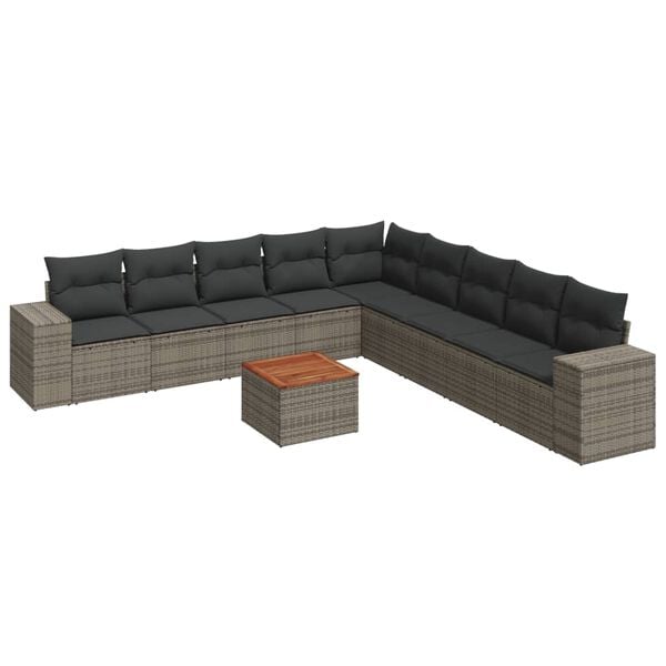 vidaXL 10 Piece Garden Sofa Set with Cushions Grey Poly Rattan