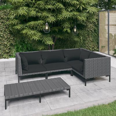 vidaXL 5 Piece Garden Lounge Set with Cushions Poly Rattan Dark Grey