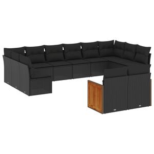 vidaXL 12 Piece Garden Sofa Set with Cushions Black Poly Rattan