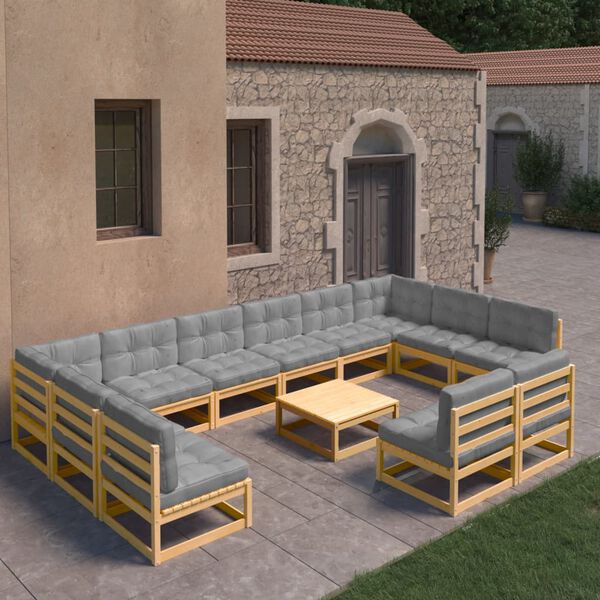 vidaXL 13 Piece Garden Lounge Set with Cushions Solid Pinewood