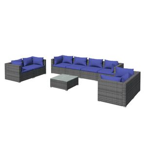 vidaXL 9 Piece Garden Lounge Set with Cushions Poly Rattan Grey