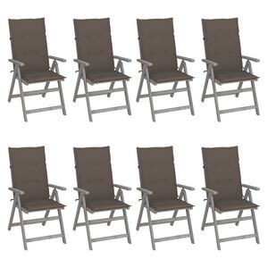 vidaXL Garden Reclining Chairs with Cushions 8 pcs Grey Solid Wood Acacia