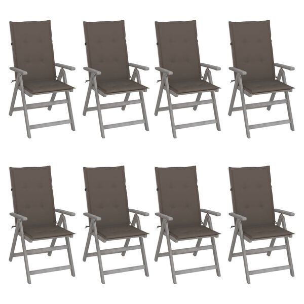 vidaXL Garden Reclining Chairs with Cushions 8 pcs Grey Solid Wood Acacia