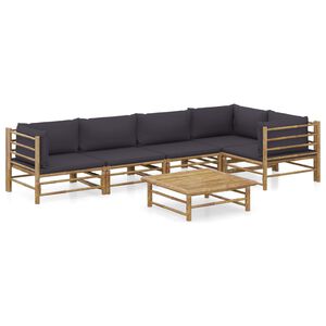 vidaXL 6 Piece Garden Lounge Set with Dark Grey Cushions Bamboo