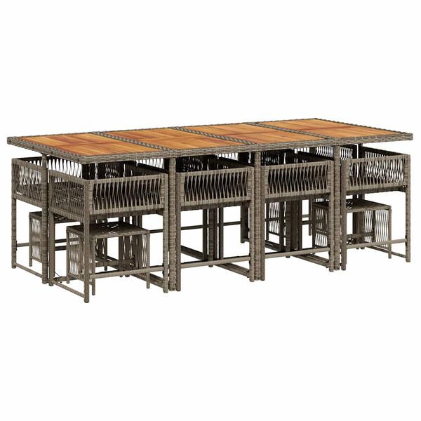 vidaXL 13 Piece Garden Dining Set with Cushions Grey Poly Rattan