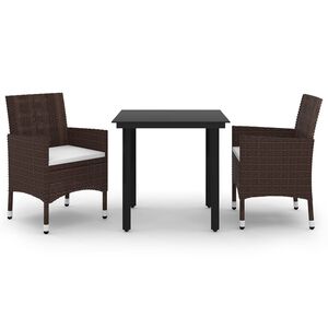 vidaXL 3 Piece Garden Dining Set with Cushions Poly Rattan and Glass