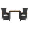 vidaXL 3 Piece Garden Dining Set with Cushions Black Poly Rattan