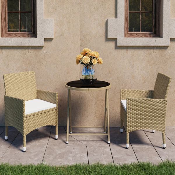 vidaXL 3 Piece Garden Bistro Set Poly Rattan and Tempered Glass Beige
