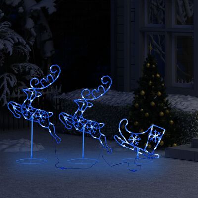 vidaXL Acrylic Christmas Flying Reindeer&Sleigh 260x21x87cm Blue