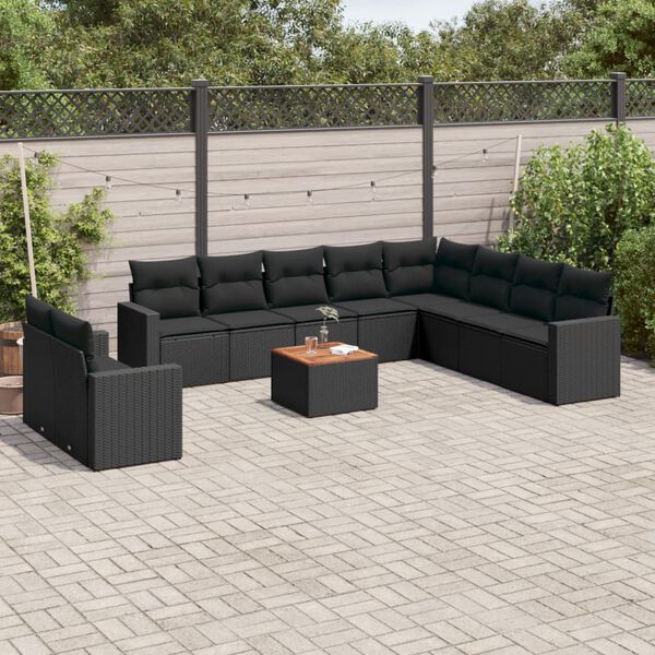 vidaXL 11 Piece Garden Sofa Set with Cushions Black Poly Rattan