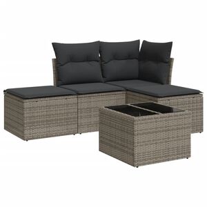 vidaXL 5 Piece Garden Sofa Set with Cushions Grey Poly Rattan