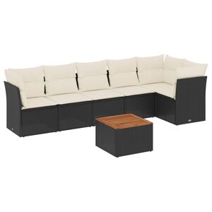 vidaXL 7 Piece Garden Sofa Set with Cushions Black Poly Rattan