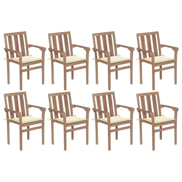 vidaXL Stackable Garden Chairs with Cushions 8 pcs Solid Teak Wood