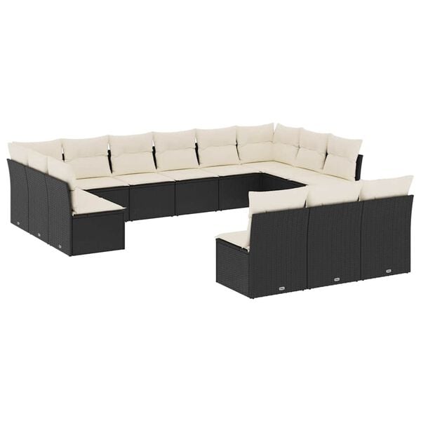 vidaXL 13 Piece Garden Sofa Set with Cushions Black Poly Rattan