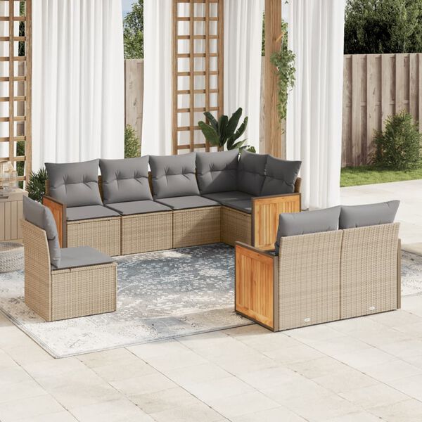 vidaXL 8 Piece Garden Sofa Set with Cushions Beige Poly Rattan