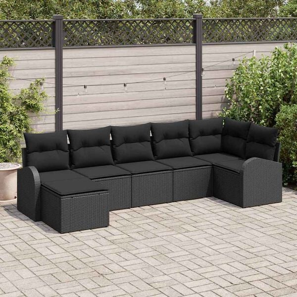 vidaXL Garden Sofa Set with Cushion 7 pcs Black Poly rattan