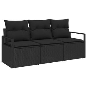 vidaXL Garden Sofa Set 3 pcs Black Poly Rattan