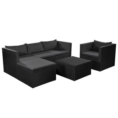 vidaXL 4 Piece Garden Lounge Set Poly Rattan Black and Grey