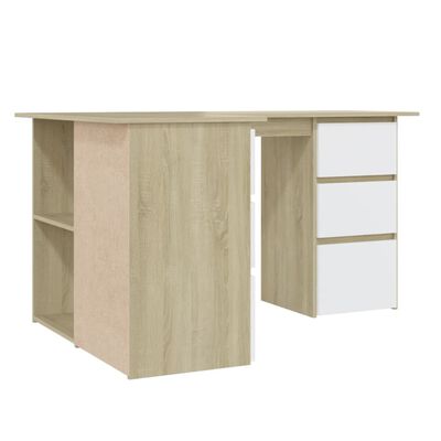 vidaXL Corner Desk White and Sonoma Oak 145x100x76 cm Chipboard