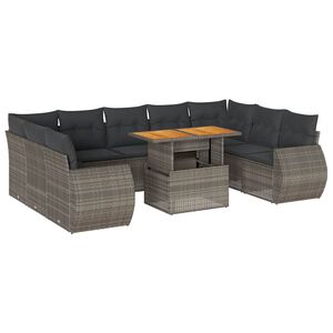 vidaXL 10 Piece Garden Sofa Set with Cushions Grey Poly Rattan