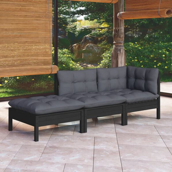 vidaXL 3 Piece Garden Lounge Set with Cushions Solid Wood Pine