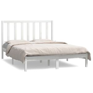 vidaXL Bed Frame without Mattress White 135x190 cm Double Solid Wood Pine