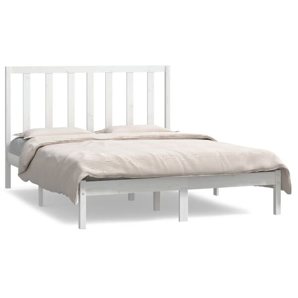 vidaXL Bed Frame without Mattress White 135x190 cm Double Solid Wood Pine