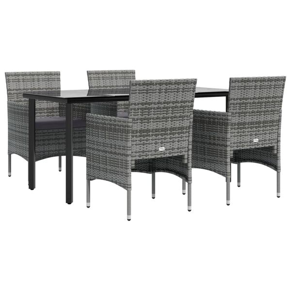 vidaXL 5 Piece Garden Dining Set with Cushions Grey and Black