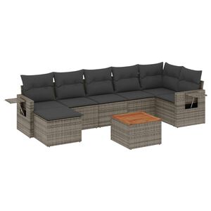 vidaXL 8 Piece Garden Sofa Set with Cushions Grey Poly Rattan
