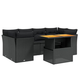 vidaXL 7 Piece Garden Sofa Set with Cushions Black Poly Rattan