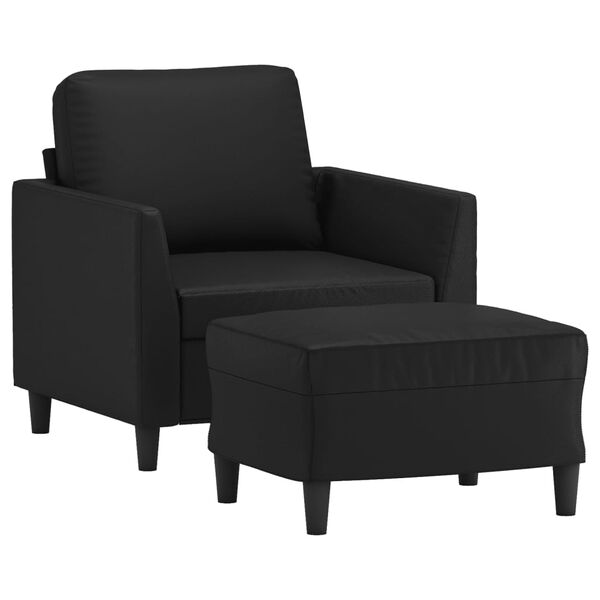 vidaXL Sofa Chair with Footstool Black 60 cm Faux Leather