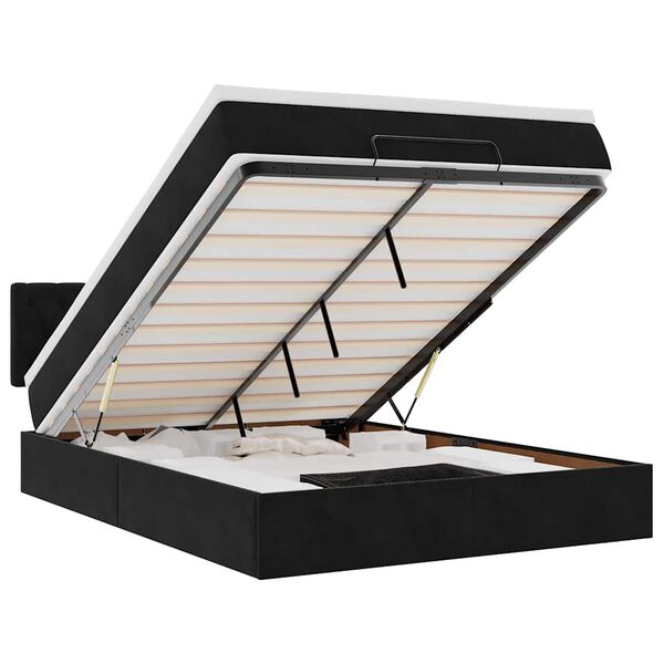 vidaXL Ottoman Bed with Mattress & LEDs Black Queen Velvet