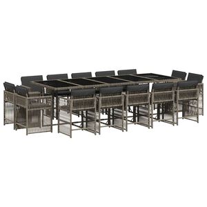 vidaXL 15 Piece Garden Dining Set with Cushions Grey Poly Rattan
