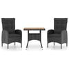 vidaXL 3 Piece Garden Dining Set Poly Rattan and Acacia Wood Black