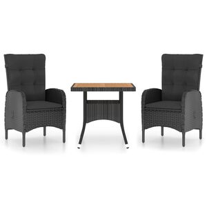 vidaXL 3 Piece Garden Dining Set Poly Rattan and Acacia Wood Black
