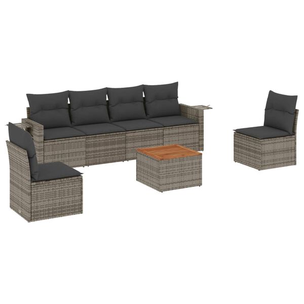 vidaXL 7 Piece Garden Sofa Set with Cushions Grey Poly Rattan