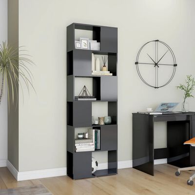 vidaXL Book Cabinet Room Divider High Gloss Grey 60x24x186 cm