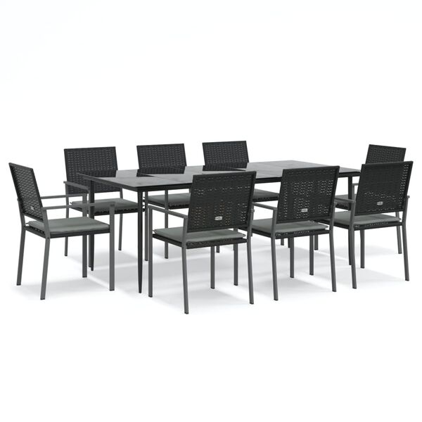 vidaXL 9 Piece Garden Dining Set with Cushions Poly Rattan and Steel