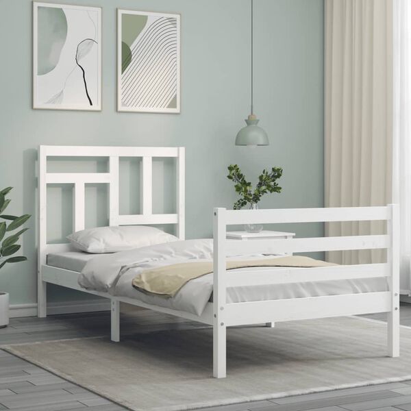 vidaXL Bed Frame without Mattress White Single Solid Wood