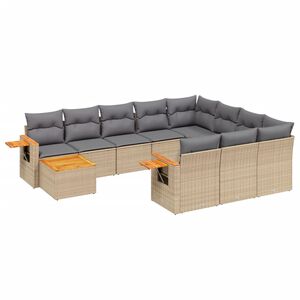 vidaXL 11 Piece Garden Sofa Set with Cushions Beige Poly Rattan