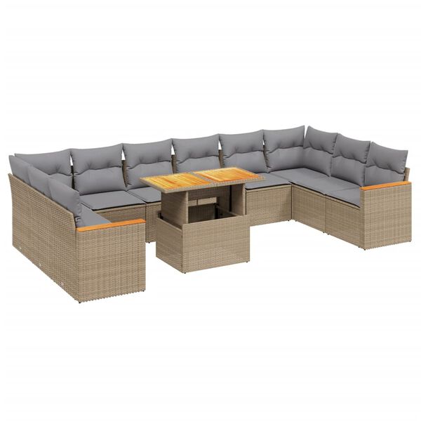 vidaXL 11 Piece Garden Sofa Set with Cushions Beige Poly Rattan