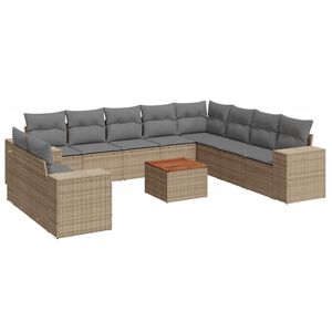 vidaXL 11 Piece Garden Sofa Set with Cushions Beige Poly Rattan