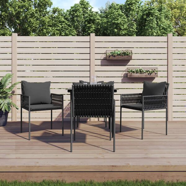 vidaXL 5 Piece Garden Dining Set with Cushions Poly Rattan and Steel