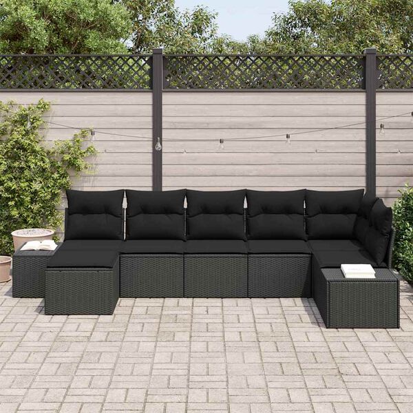 vidaXL Garden Sofa Set with Cushion 7 pcs Black Poly Rattan