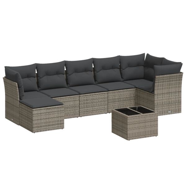 vidaXL 8 Piece Garden Sofa Set with Cushions Grey Poly Rattan