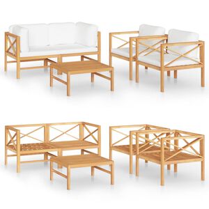 vidaXL 5 Piece Garden Lounge Set with Cream Cushions Solid Teak Wood