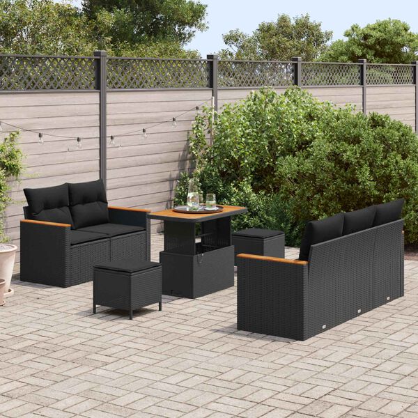 vidaXL Garden Sofa Set with Cushion 10 pcs Black Poly Rattan