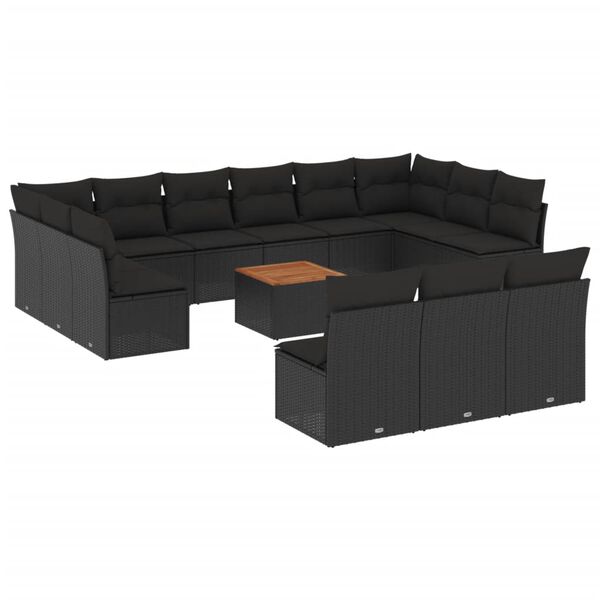 vidaXL 14 Piece Garden Sofa Set with Cushions Black Poly Rattan