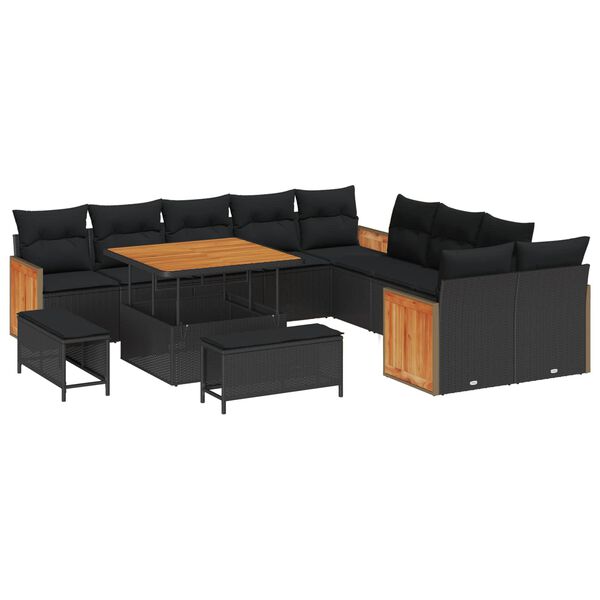 vidaXL Garden Sofa Set with Cushion 13 pcs Black